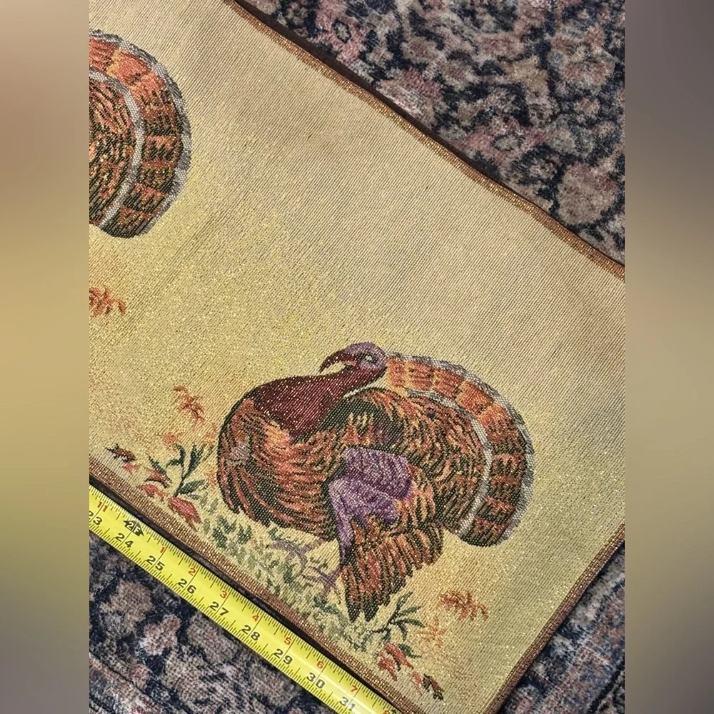 Vintage Thanksgiving Turkey Table Runner Almost 70” length sparkly
